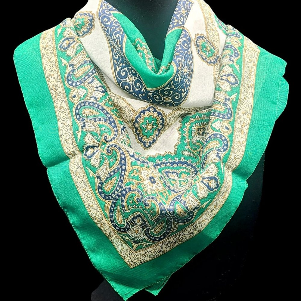 Green White 30” X 30” Scarf Made in Italy